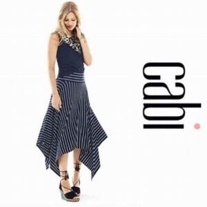 CAbi Asymmetrical Navy and White Striped Skirt